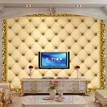 Vlastné Nástenné Tapety Európsky Štýl 3D Stereo Zlaté Mäkké Roll Geometrické Nástenné Maľby Obývacia Izba Gauč TV Luxury Home Decor