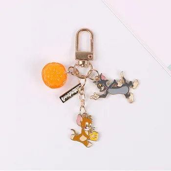 Nové Keychain Ženy Muži Roztomilý Kreslených Mačka a Myš, kľúčenky Gold Key Ring Funny Auto Taška Keychain Pre Dobrý Priateľ Darček Šperky