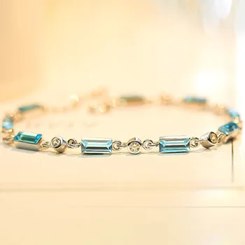 2018 Módne Jednoduchý Obdĺžnikový Modré Crystal Náramok Šumivé Drahokamu Zirkón Atraktívne Šperky pre Ženy BR527