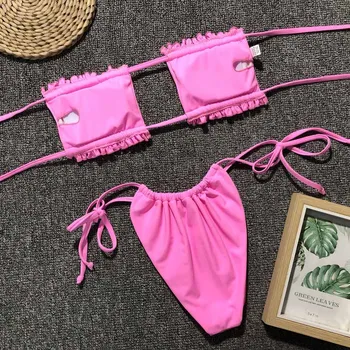 Brazílske Tangá Bikini 2019 2019 Micro Sexy Ženské Plavky s uväzovaním za Kúpajúcich High cut Plavky Leto Biquini Neon plavky