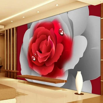 Vlastné 3D Fotografie Tapety 3D Stereoskopické Romantickej Červenej Ruže Kvet Nástenné Maľby Nástenné Obývacia Izba, Spálňa Tapety Domova
