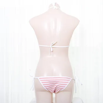 Japonský Sexy Spodnú Bielizeň Lolita Kawaii Modré, Ružové A Biele Pruhované Mini Bikiny Dospelých Cosplay Erotické Kostýmy Podprsenka Ženy Bielizeň Nastaviť