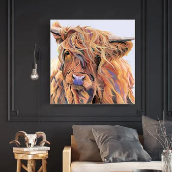 Farebné, Zábavné Krava Obrázok Na Stenu Umelecké Plátno Maľby Zvierat, Plagáty A Tlačí Na Obývacia Izba Dekorácie Cuadros Č Rám