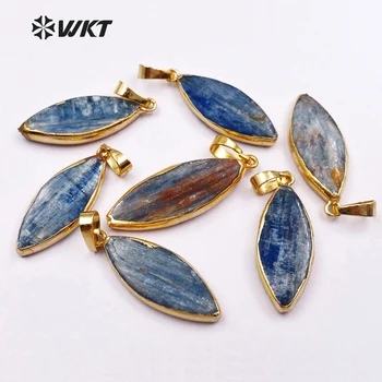 WT-P574 Prírodné Zlato kov ū kameň prívesok modrá kyanite kameň prívesok pre ženy