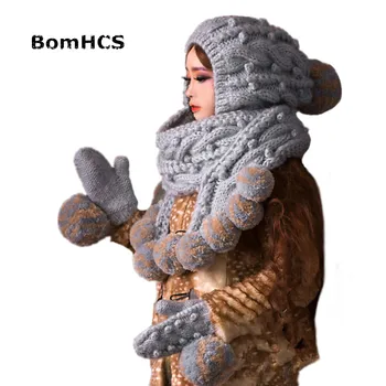BomHCS Super Veľká Šatka, Klobúk & Rukavice Roztomilý Ženy Zime Teplé Čiapočku Ručne Pletené Čiapky Darček