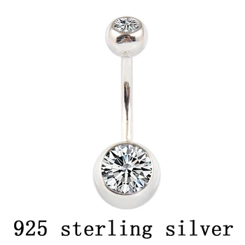 Skutočné 925 sterling silver brucho tlačidlo krúžok jasné, dvojité zirkón telo šperky loptu pupok bar piercing šperkov doprava zadarmo