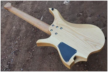 7 Reťazce Bezhlavého Elektrická Gitara štýl modrá praskla farbu Plameňa javorový Krk na sklade doprava zadarmo