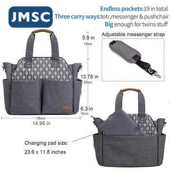 JMSC Módne Múmiový Materskej Nappy Messenger Taška Veľká Kapacita Cestovné Ošetrovateľskej Plienky Multifunkčné Nepremokavé Vonkajšie Kočík