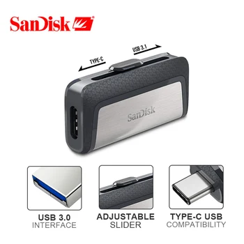 Sandisk tipo-C, USB 3,1 256G kl ' úč 64GB U Diskov DUAL DISK USB Flash, 32 GB, 128 GB Memory Stick Dual OTG USB Flash Disk