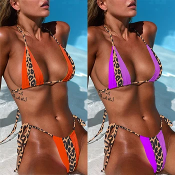 GNIM HL Sexy Obväz Bikiny, Plavky Ženy Nového Roku 2019 Leopard Šitie Tlač Brazílske Plavky s uväzovaním za Remeň Bikiny, plavky