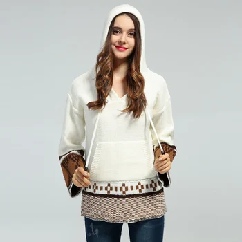TEELYNN 2020 boho zimné pletené ženy sveter pulóvre etnických vyšívané dlhý rukáv voľné Hippie Bohemia Kapucňou svetre