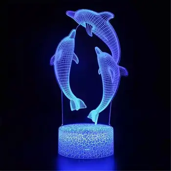 Diaľkové Ovládanie 3D LED Nočné Svetlo LED Tabuľka Stolná Lampa Dolphin LED Nočné Svetlo Zmena Farby 3D LED Svetlo Pre Deti Vianočný Darček