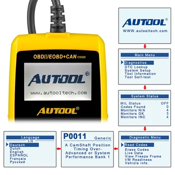 AUTOOL CS320 Auto Skener OBD2 Code Reader Auto Multifunkčné OBD Digitálne Diagnostický Nástroj Automobilový Vymazať Kód s LED Displejom