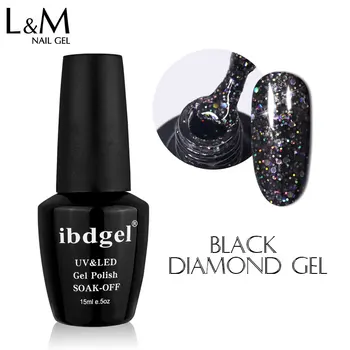 Ibdgel Black Glitter Gel lak na Nechty Black Diamond Gél soak off Semi Trvalé Gellak Lesklý Lak Smalt Nechtov Gél Manikúra