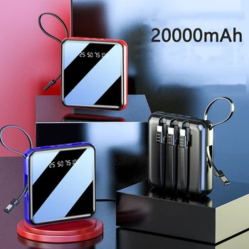 20000mAh Power Bank Externá Nabíjačka Batérií Mini Powerbank Postavený v Kábel Pre Huawei Xiao iPhone 11 Samsung S10 S20 Poverbank