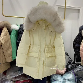 Kórejský 90% Biele Kačacie Nadol Kabát Ženy Zimné nadol Bundy Veľké Prírodné Fox Kožušinovou Kapucňou Parkas Žena Hrubé Teplé Snehu Outwear