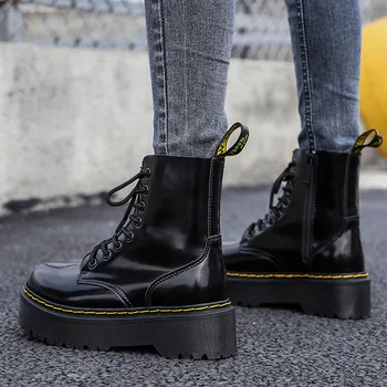 Nové Módne Čierne Topánky na Platforme Ženy Zimné Robustný Martin Boot Pre Ženy Bežné Pohodlie Kožené dámske Topánky botas de mujer