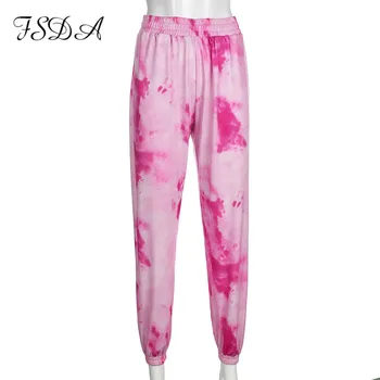 FSDA Lete Roku 2020 Ženy Joggers tie Dye Streetwear Nohavice, Tepláky Vysoký Pás Príležitostné Voľné Nohavice