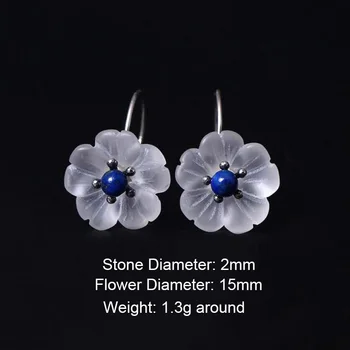 Kreatívny Dizajn 925 Čistého Striebra Temperament Slivkové Kvety Crystal Stud Náušnice Vykladané Prírodný Kameň Lapis Lazuli Pre Dievčatá
