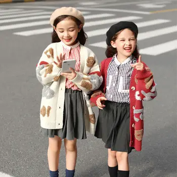 2020 Dievča Dieťa Výšivky farbou Sveter Cardigan Kabát Dievčatá, Deti Bunda Deti zimné Kabáty Oblečenie