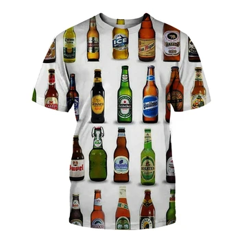 Letné T-shirt 3D/pivo/písmená/fľaša spp/tlač mužov a ženy, zábava novinka T-shirt O-krku krátky rukáv ulice T-shirt