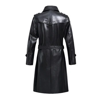 Luxusné Výkopu Kožený Kabát Mens Singel svojim Podnikania Bežné Kožená Bunda Muž Čierne Dlhé pravej Kože Kabát Veľká Veľkosť 8XL