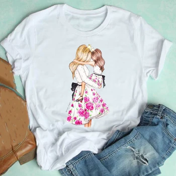 Ženy Krátky Rukáv Dcéra Roztomilý Dievča Mujer Camisetas Cartoon Mama Matka Oblečenie Tlač Tričko Ženský Čaj Top Grafické T-shirt