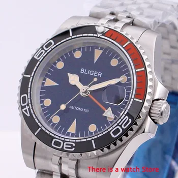 Bliger 40 mm Automatické Mechanické Hodinky Mužov Business Sapphire Crystal Vintage GMT Sledovať Svetelný Nepremokavé Kalendár Náramkové hodinky