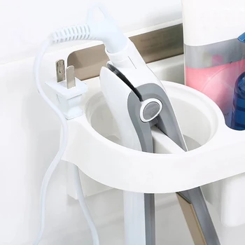 Plastové Multifunkčné Kúpeľňa Úložná Polička Sušič Na Vlasy Držiteľ Sprcha Organizátor Samolepiace Stenu Šampón Straightener
