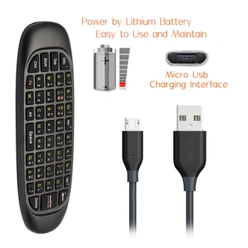 G64 ruskej Mini klávesnica Vzduchu Myši Gyroskop 2.4 G USB Bezdrôtová nabíjateľná herné C120 Smart remote control pre android tv pc