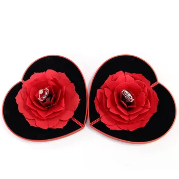 3D Pop-Up Červené Ruže Kvet Krúžok Box Svadobné Zapojenie Box Šperky Skladovanie Prípade Držiteľ