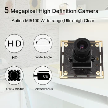 ELP Aptina MI5100 Snímač 5 Megapixelový Manuálne Zaostrenie UVC OTG podpora USB Modul Kamery 5MP Kameru pre Linux, Android a Windows, MAC