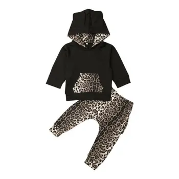 Dieťa 2 ks Dievča Oblečenie Leopard Oblečenie Kabát s Kapucňou Topy Prehrabať Nohavice Legíny Oblečenie Ležérne Oblečenie Set