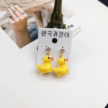 Kórejský Módne Krištáľové Náušnice Žena Roztomilý Kreslený Malé Žlté Kačice Tvarované Náušnice Ručne Vyrábané Šperky Príslušenstvo Horúce Predaj