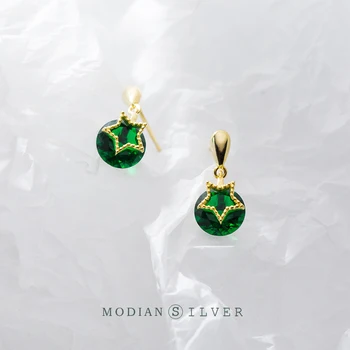 MODIAN Green Crystal Zlatá Farba Star Visieť Náušnice pre Ženy, Skutočné 925 Sterling Silver Vody-Tvarované Drop Náušnice Jemné Šperky