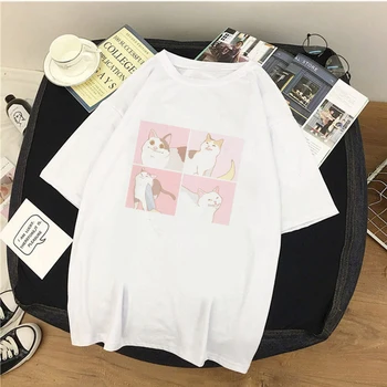 Kreslených mačka dámske tričko krátky rukáv harajuku kawaii bežné Tshirts Módne Letné Streetwear Ženské Oblečenie