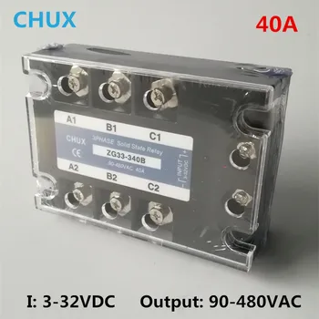 CHUX 40A DC ovládanie AC tri fázy Solid state relé 3 fázy SSR 40DA ZG33-340B RELÉ 12V