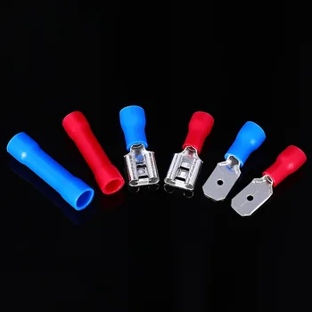 300pcs box izolované krimpovacie konektory, kolo / rýľ / bullet vedúci muž a žena červená / modrá elektrické svorky