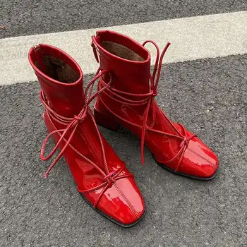 Krazing Hrniec nový Európsky štýl štvorcové prst vysokým podpätkom zimné topánky udržať v teple módne pevné krásy lady streetwear členková obuv L35