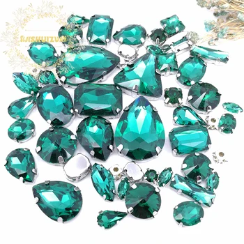 Veľmi Obľúbený MIX Malachit green Crystal Glass Šitie Kamienkami Spodnej DIY dámske Šaty a Topánky 52pcs 23sizes 10shapes
