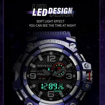SMAEL pánske Športové Hodinky Dual Time Muž Digitálne Hodinky 2021 Moderný Vodotesný 50 M LED Budík Mužov Vojenskej Náramkové hodinky 8035