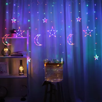 3,5 M Cencúľ Hviezdy, Mesiac Lampa LED Záves Víla String Svetlá Garland Vianoce, Nový Rok Dekorácie Dovolenku Doma, Svadobné EÚ 220V