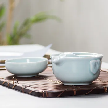 Vysoká kvalita Celadon 3D Kapor Cestovné čaj nastaviť,Modrá gaiwan čaj nastaviť,Kung Fu Čaj nastaviť Patrí 1 Kanvicu 1 Šálka,Krásne a jednoduché kanvica
