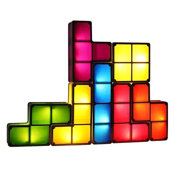 Drop Shipping DIY Tetris Puzzle Svetlo Stohovateľné LED Stolná Lampa Constructible Blok Nočné Svetlo Romantický Novinka Lampa pre Dieťa