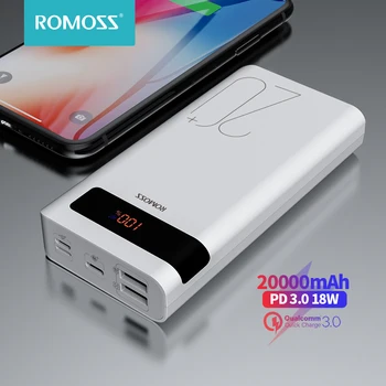 ROMOSS Sense6PS+ 20000mAh Power Bank USB C Powerbank 20000mAh Rýchle Nabíjanie 3.0 Prenosné Externú Batériu Pre iPhone Xiao