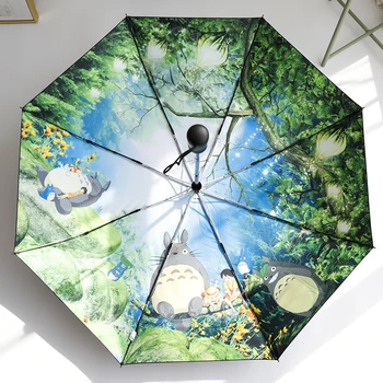 Hayao Miyazaki Anime Totoro Automatické Dážď slnečník Pre Ženy Prenosné 3-násobne UV Umbrela Cartoon Parasol Studio Ghibli