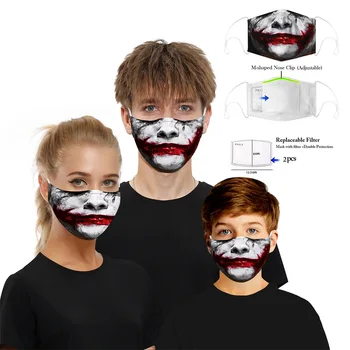 Móda Masku na Tvár Umývateľný 3D Klaun Úst Tlač Úst Maska na Ochranu Tváre Štít Pre Dospelých Opakovane bočný Kryt Ženy Muži