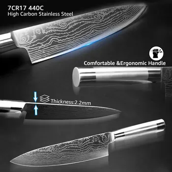 Nôž Set Kuchár Santoku Japonský Nôž 7CR17 440C Vysoko Uhlíkovej Nehrdzavejúcej Ocele Profesionálny Nástroj Chlieb Krájanie, Nože