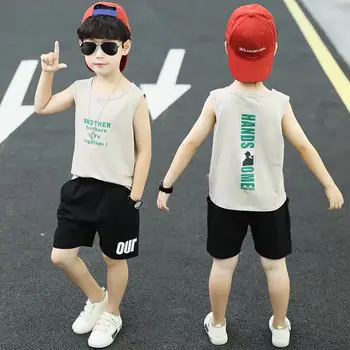 Chlapci Oblečenie Set sa 2020 Letné Nový Chlapec Oblečenie Príležitostné O-krku bez Rukávov Vestu a Šortky Dva Kusy Oblečenia Farby Vysokej Kvality