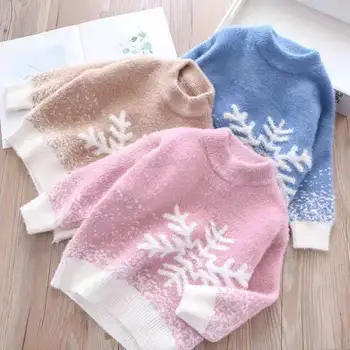 Velvet snehu kvety dievčatá tepelnej svetre patria detský pletený pulóver nosenie detské oblečenie